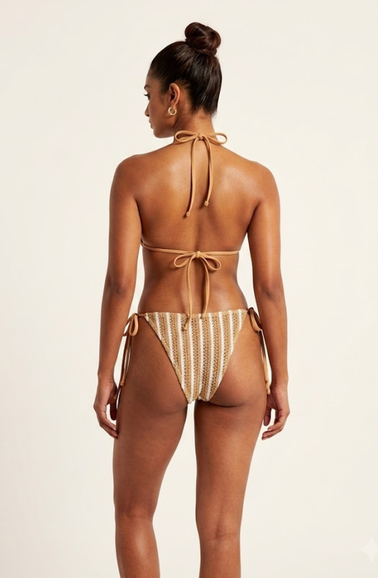 Coastline Stripe 3-Piece Bikini Set - Coffee