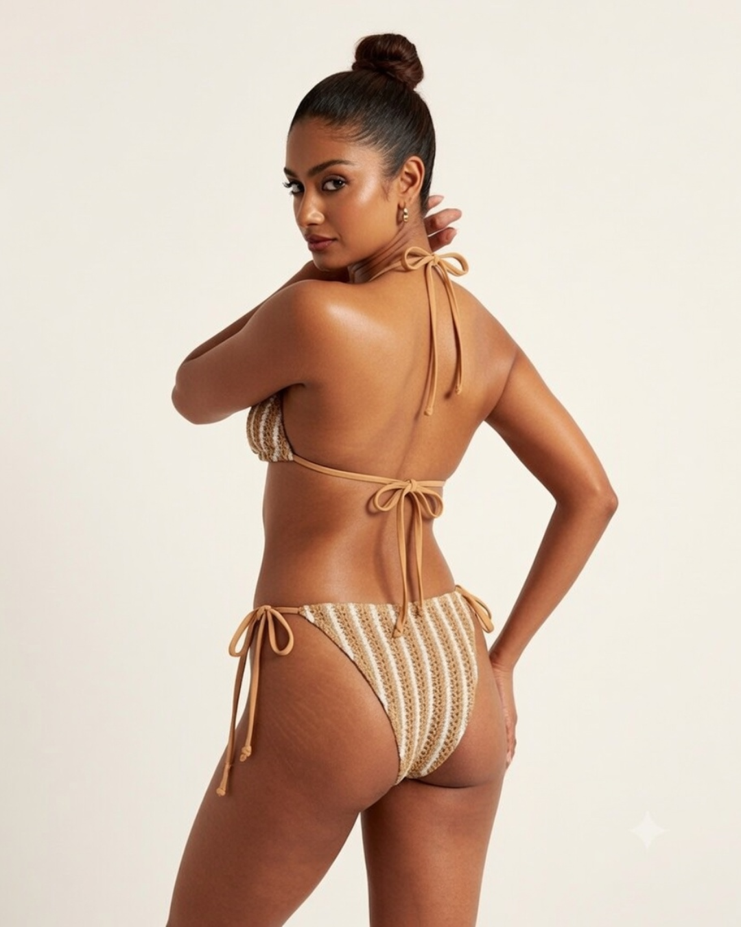 Coastline Stripe 3-Piece Bikini Set - Coffee