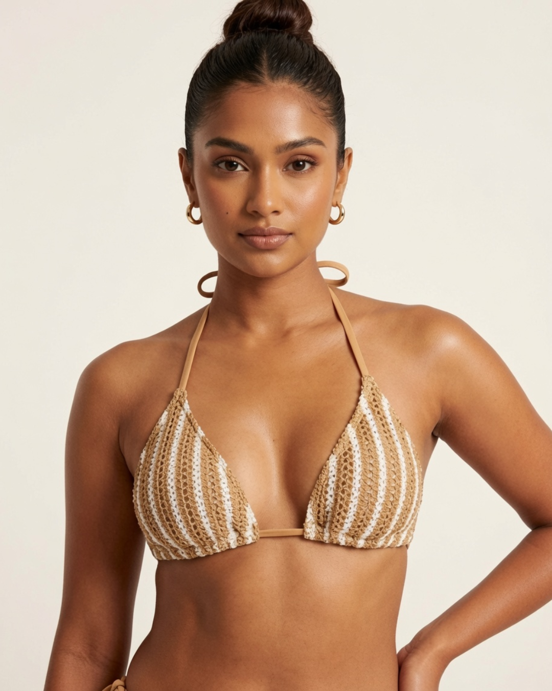 Coastline Stripe 3-Piece Bikini Set - Coffee