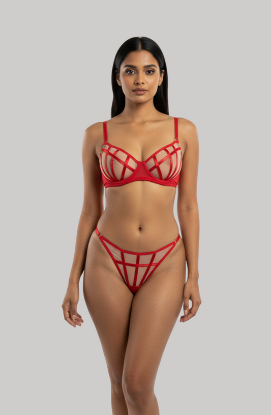 Crimson Cage Bra and Panty Set