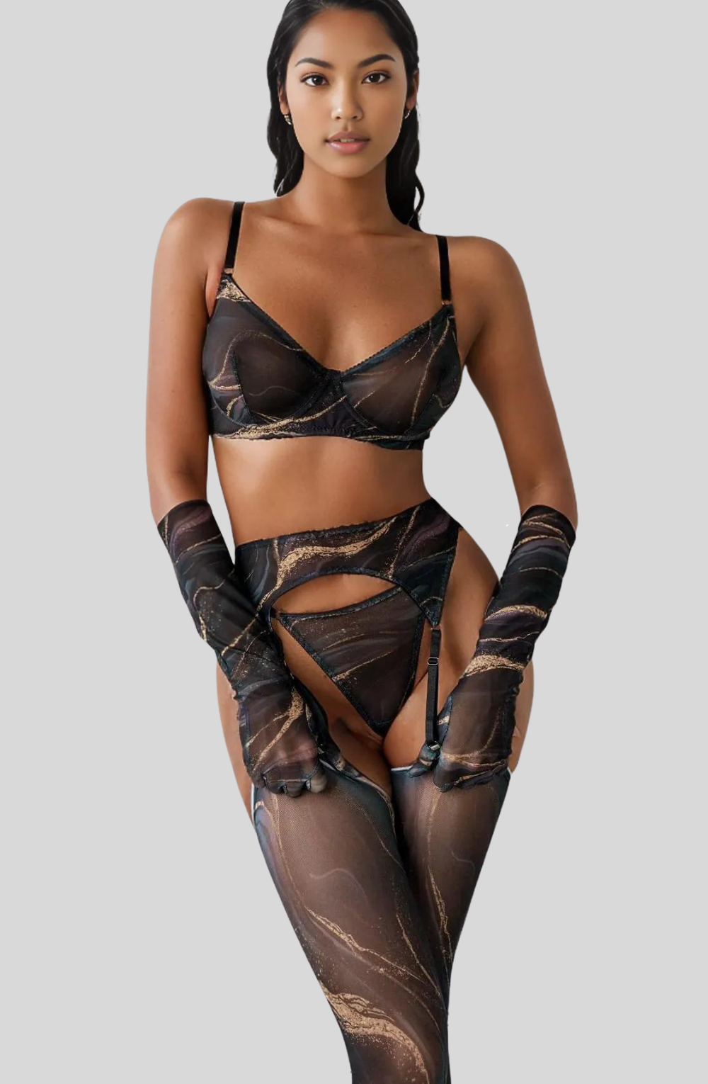 Dreams Tie-Dye Long Gloves Lingerie Set