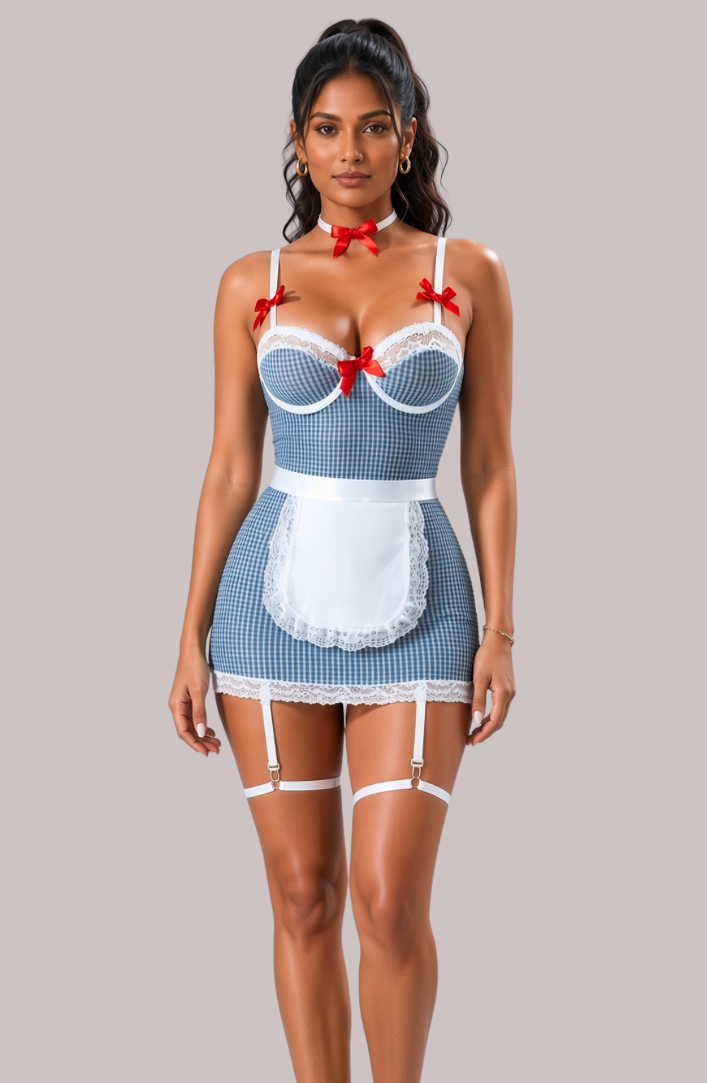 Elsie Gingham Apron Garter Set