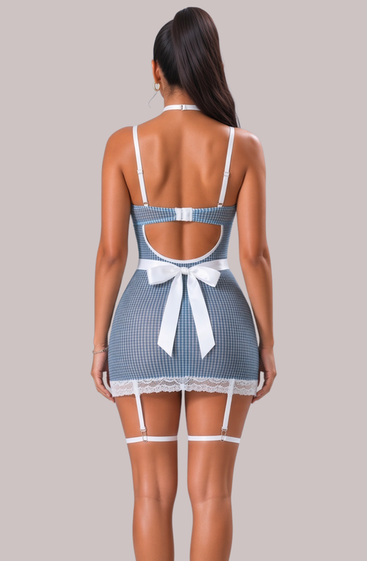 Elsie Gingham Apron Garter Set