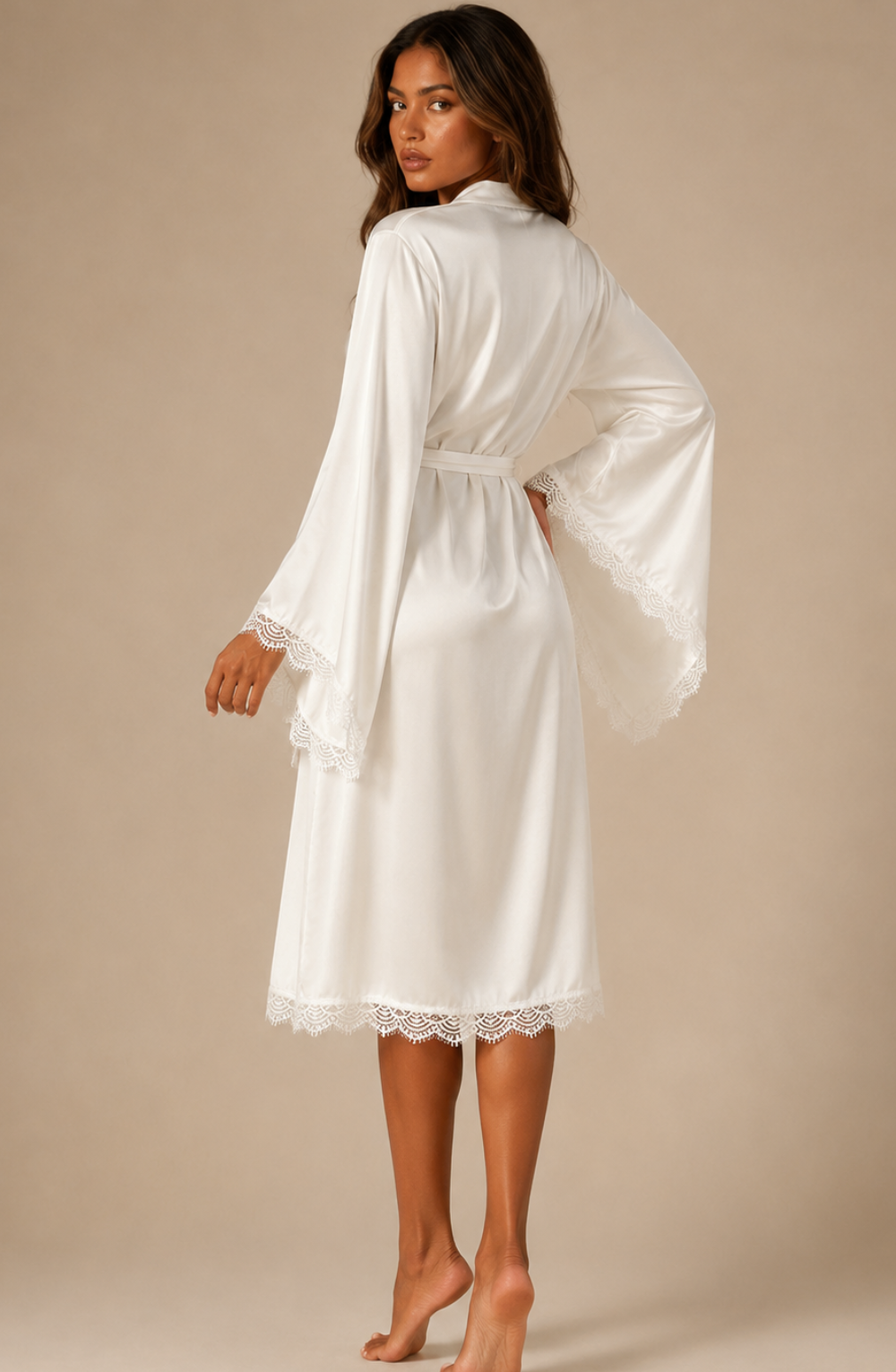 Elysia Lace-Trim Satin Robe