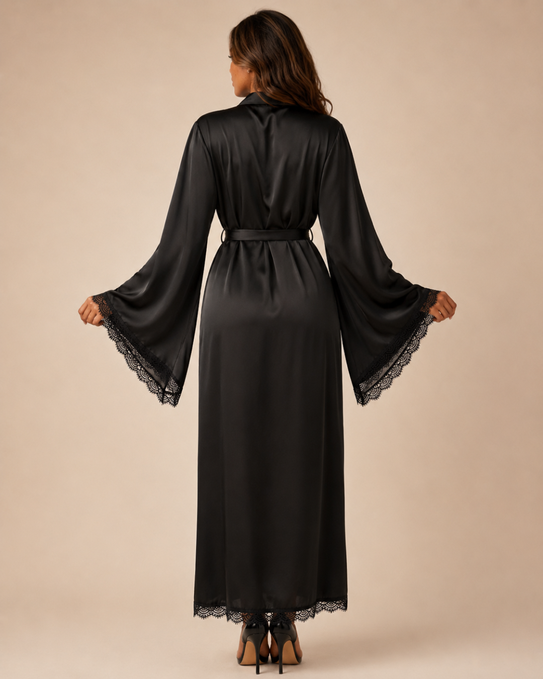 Elysia Lace-Trim Satin Robe