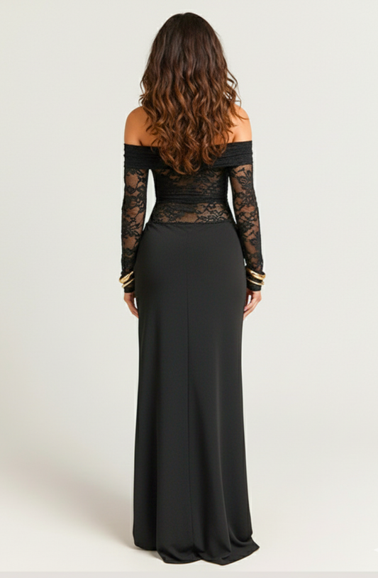 Eternelle Off-Shoulder Lace Evening Dress