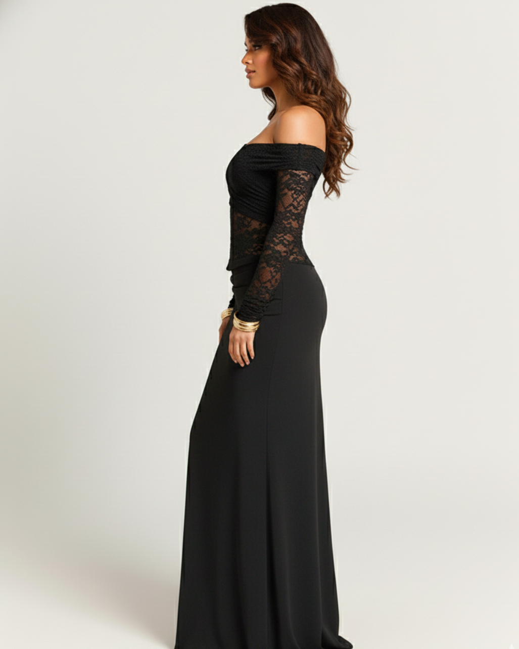 Eternelle Off-Shoulder Lace Evening Dress