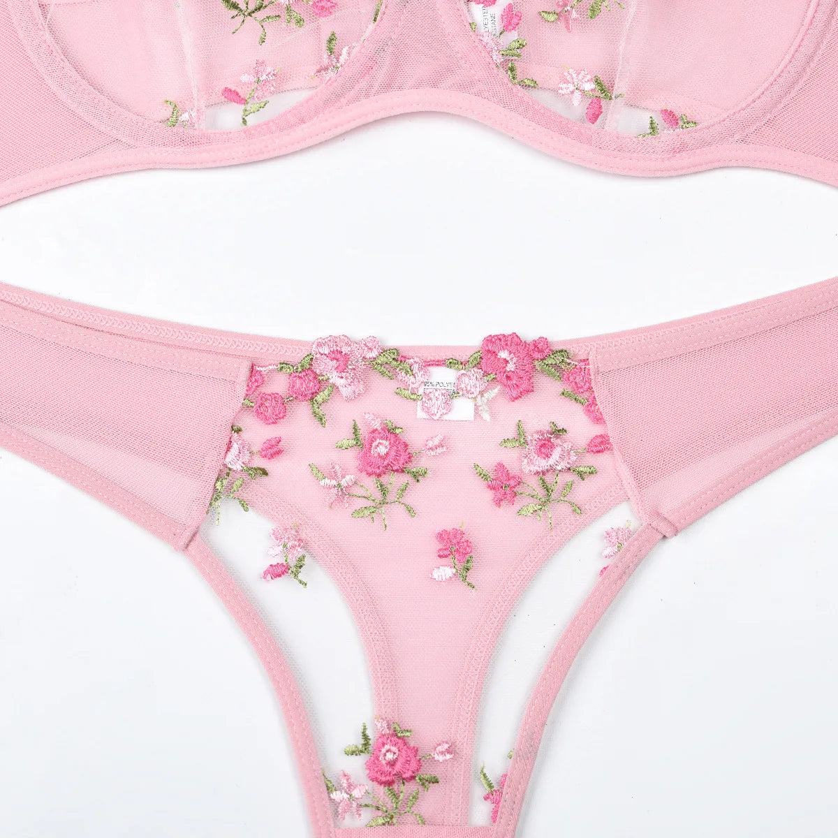Ethereal Mesh Embroidered Bra and Panty Set