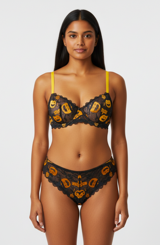 Jack-O’-Lace Halloween Bra and Panty Set