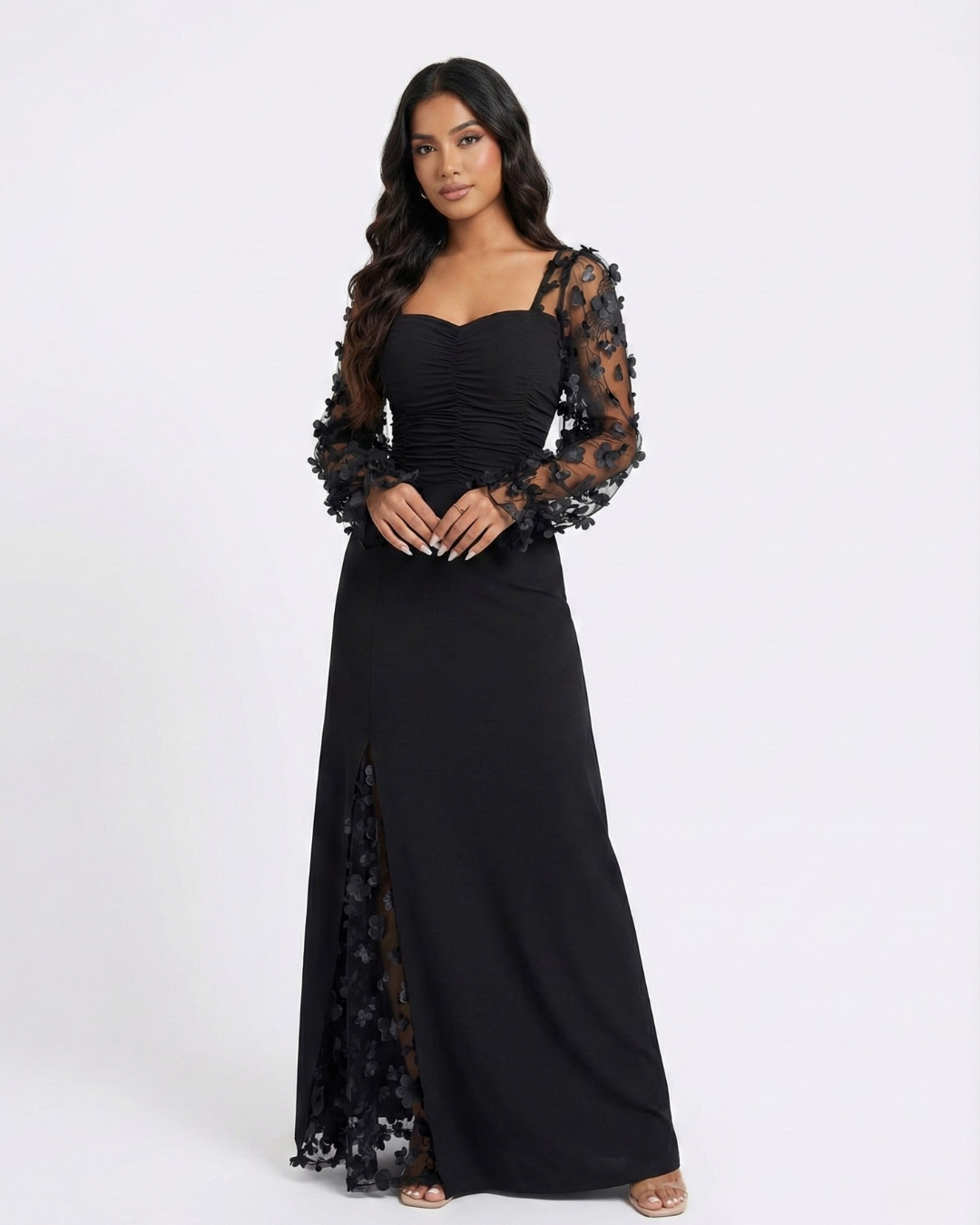 Kiyara Floral Sleeve Evening Dress