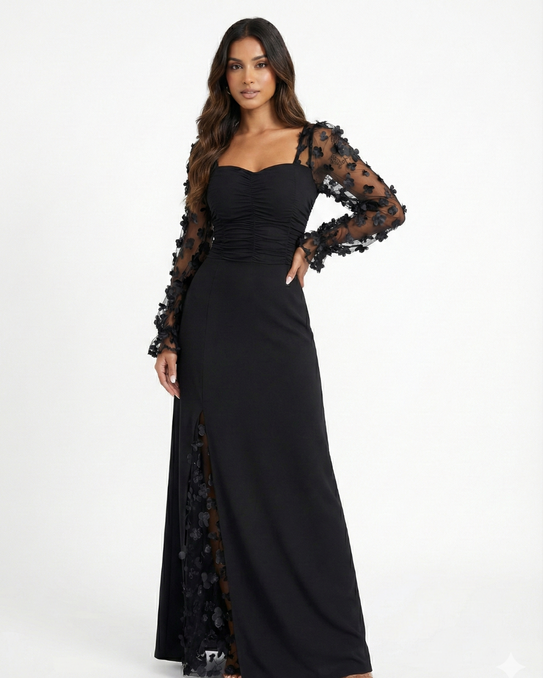 Kiyara Floral Sleeve Evening Dress