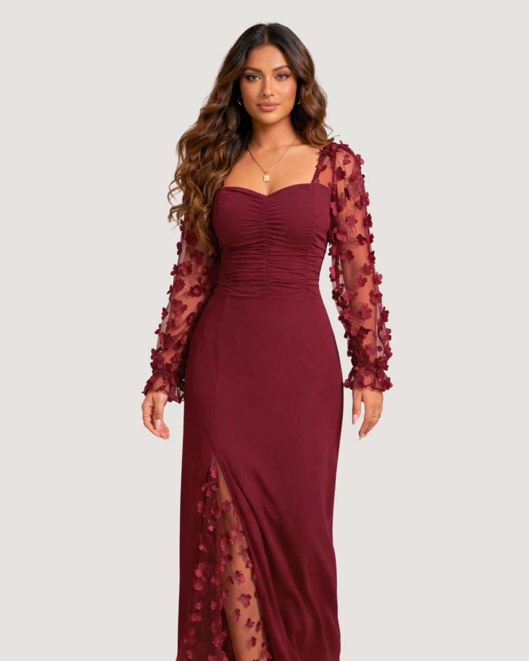 Kiyara Floral Sleeve Evening Dress
