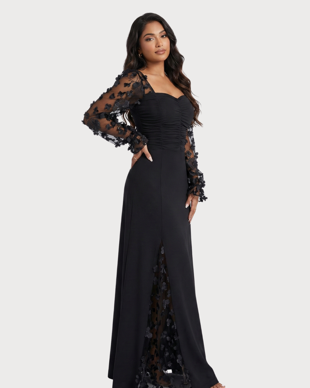 Kiyara Floral Sleeve Evening Dress