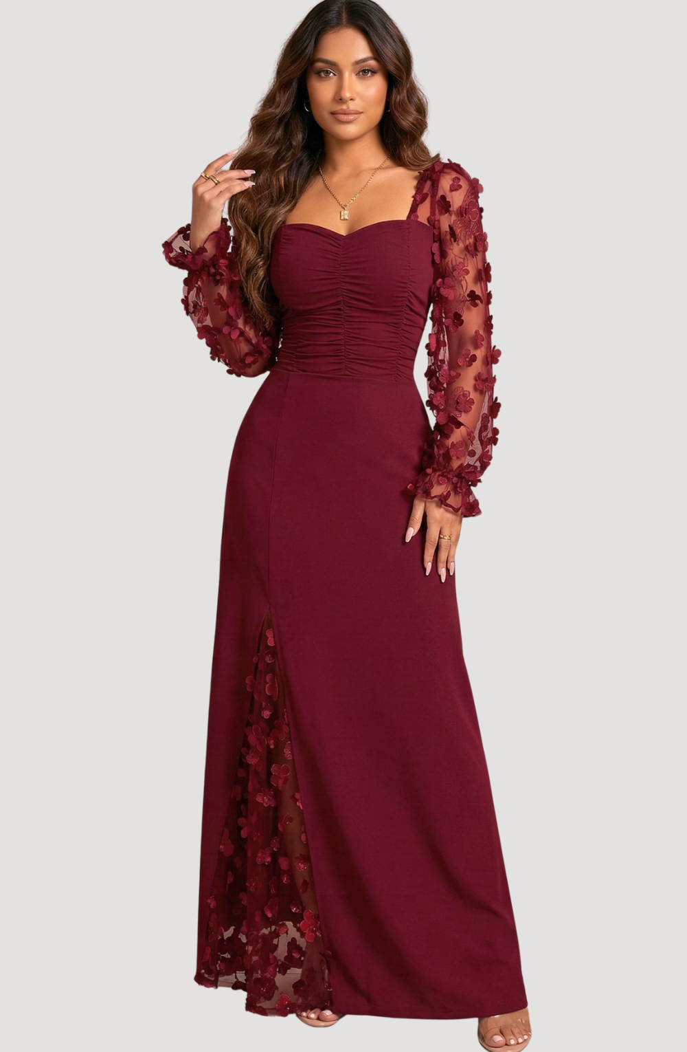 Kiyara Floral Sleeve Evening Dress