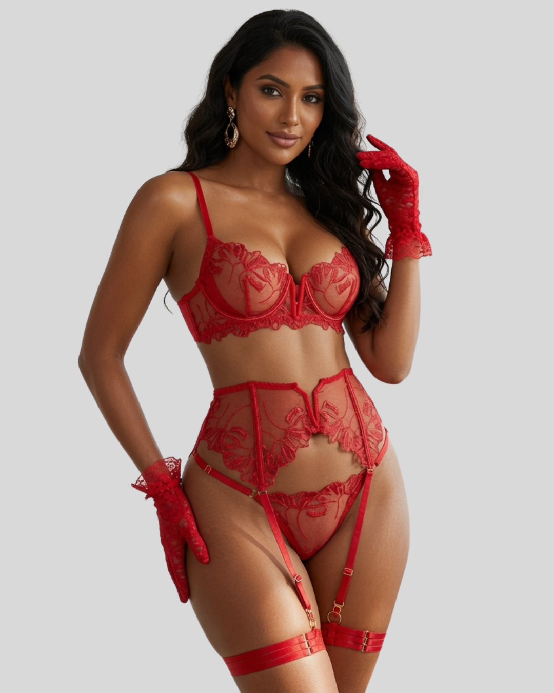 Lace Illusion Five-Piece Lingerie Set