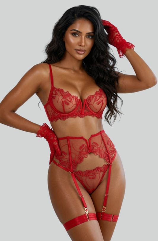 Lace Illusion Five-Piece Lingerie Set