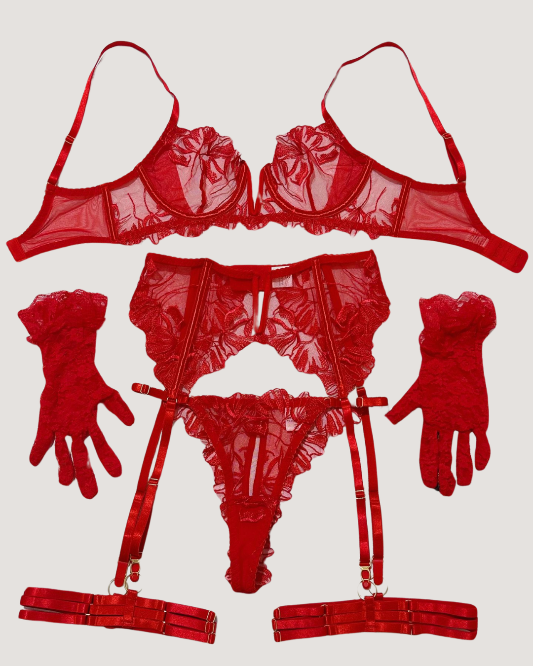 Lace Illusion Five-Piece Lingerie Set