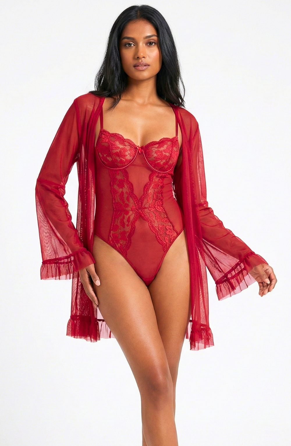 Lace Veil Seduction Bodysuit With Robe