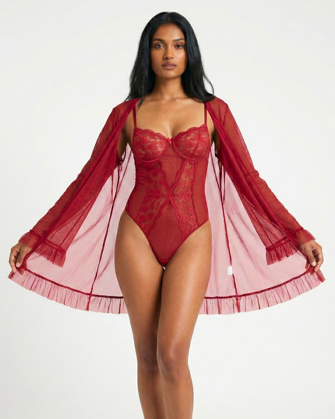 Lace Veil Seduction Bodysuit With Robe