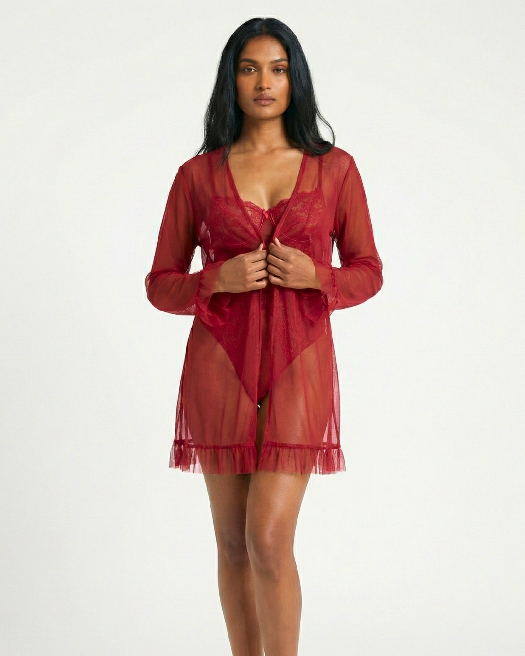 Lace Veil Seduction Bodysuit With Robe