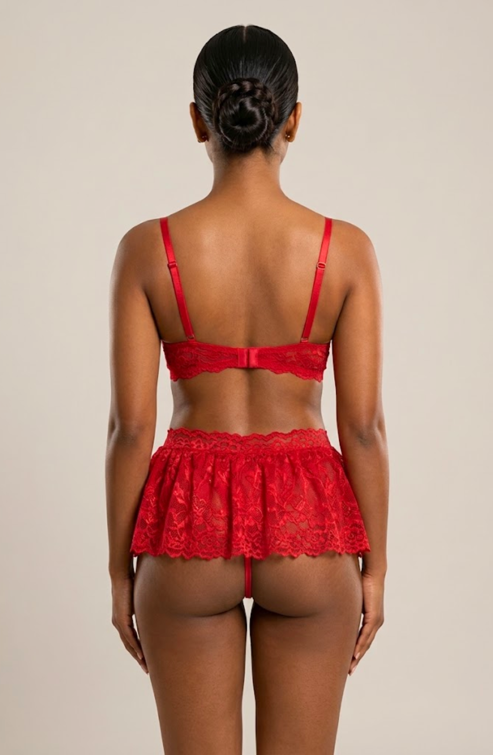 Layla Bow Lace Skirt Lingerie Set - Red