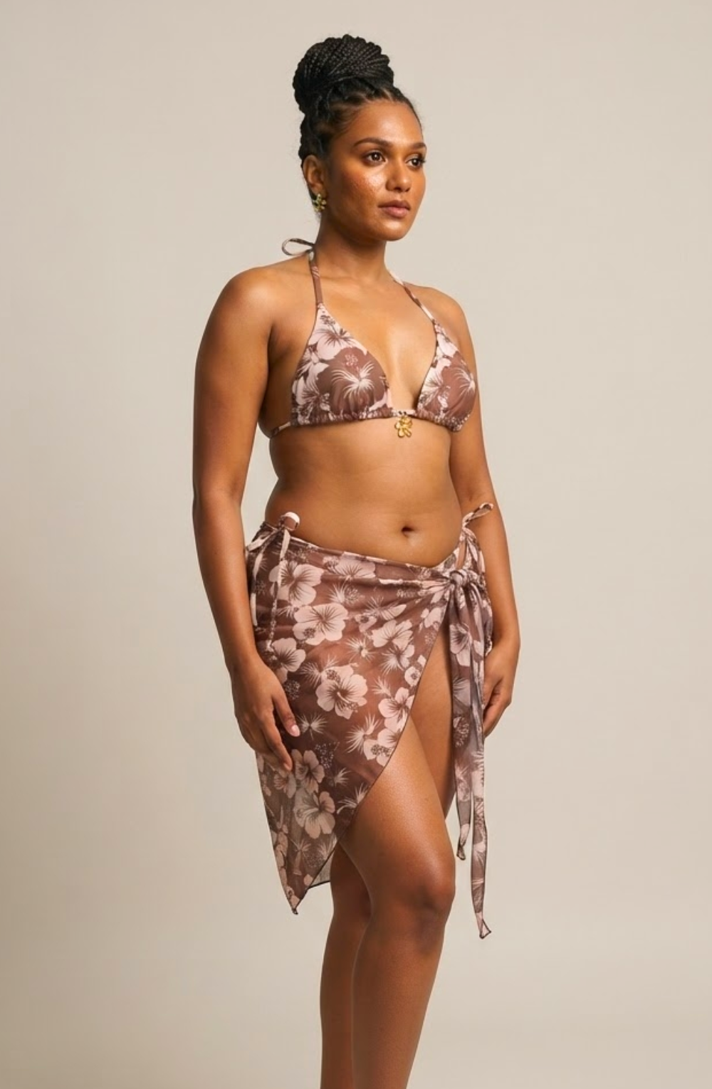 Lia Tropic Bloom Bikini Set with Cover-Up - Brown
