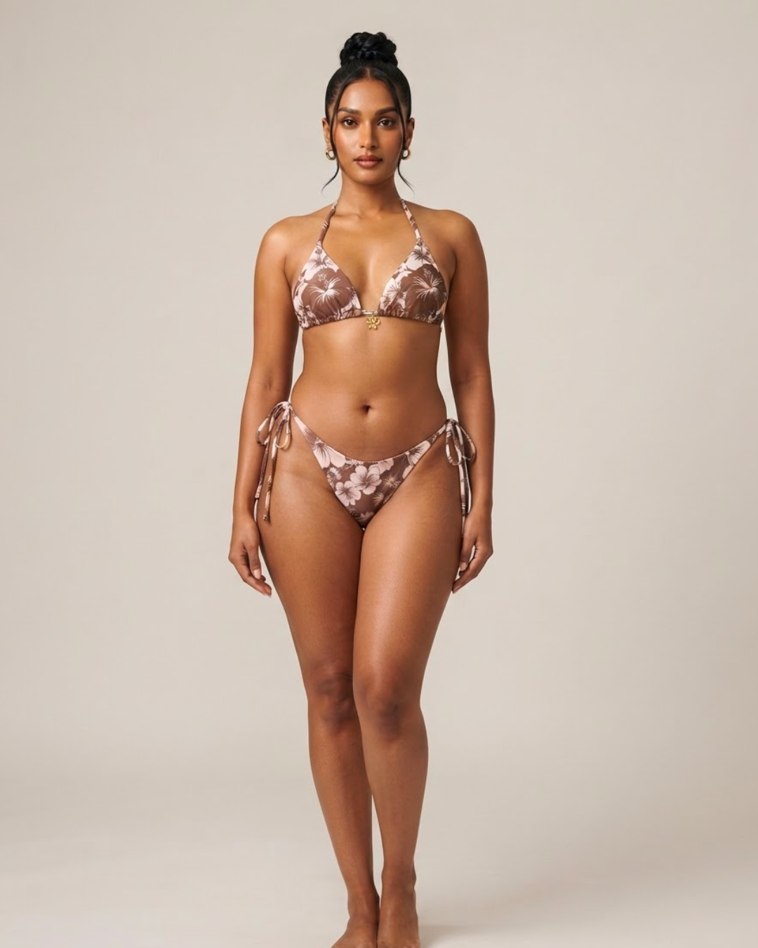 Lia Tropic Bloom Bikini Set with Cover-Up - Brown