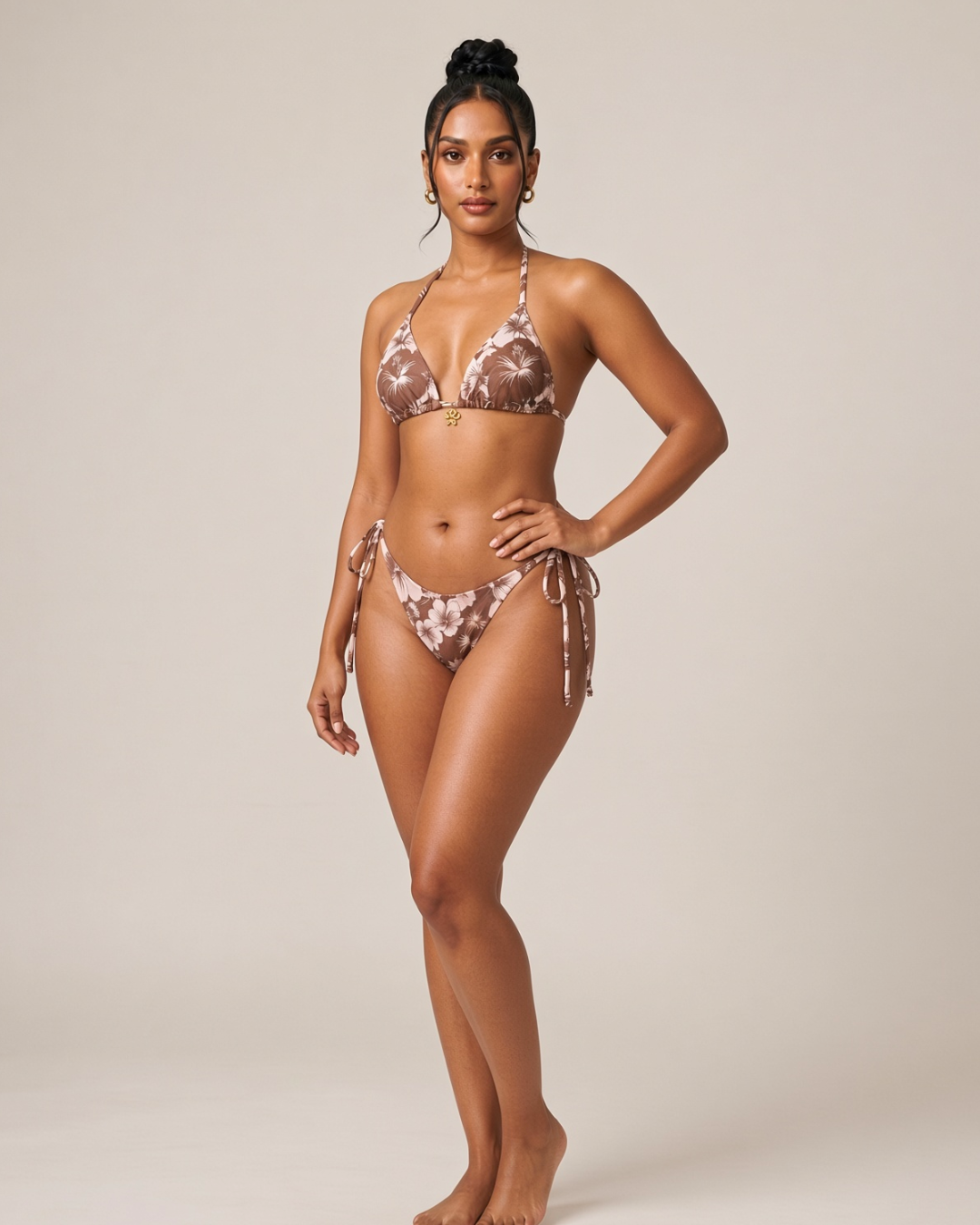 Lia Tropic Bloom Bikini Set with Cover-Up - Brown