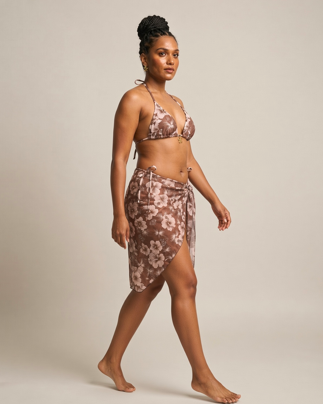 Lia Tropic Bloom Bikini Set with Cover-Up - Brown