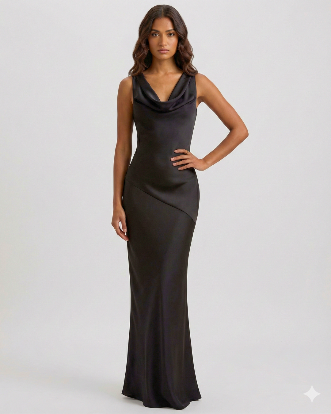 Liyana Satin Cowl Neck Maxi Dress