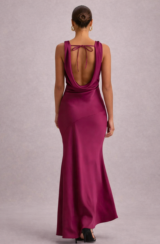 Liyana Satin Cowl Neck Maxi Dress