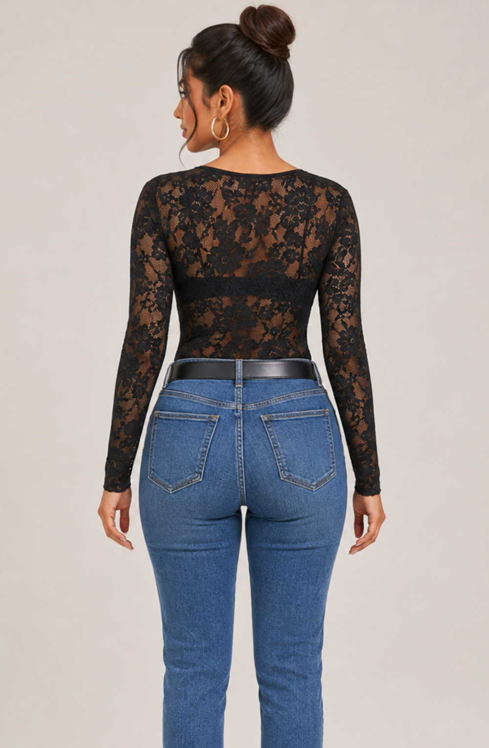 Marion Floral Lace V-Neck Top - Black