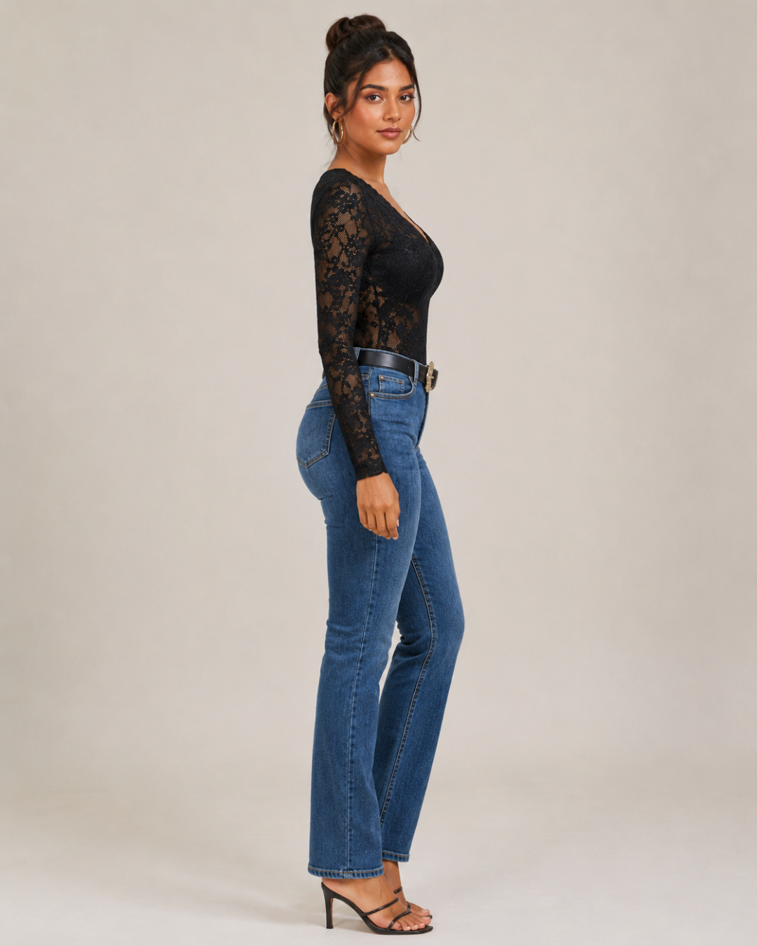 Marion Floral Lace V-Neck Top - Black