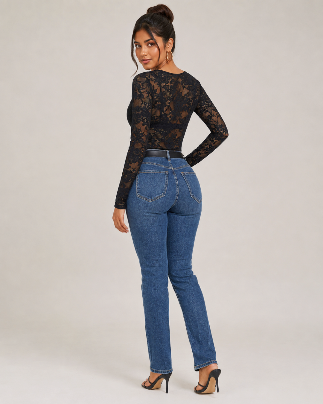 Marion Floral Lace V-Neck Top - Black