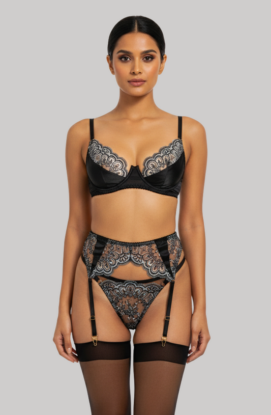 Midnight Baroque Lace Lingerie Set