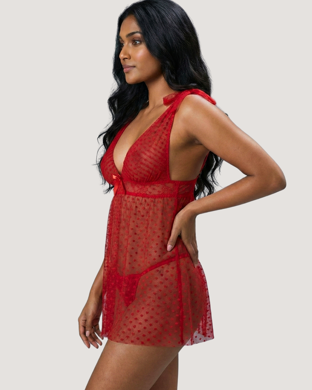 Midnight Flirt Mesh Slip Babydoll Dress