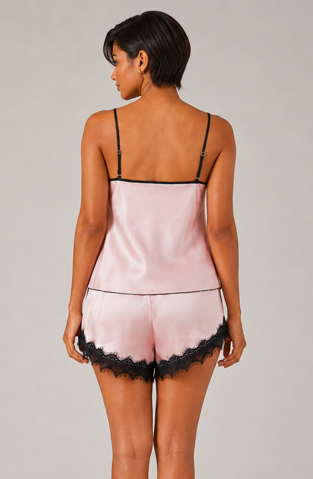Mila Lace Whisper Satin Cami Pajama Set - Pink