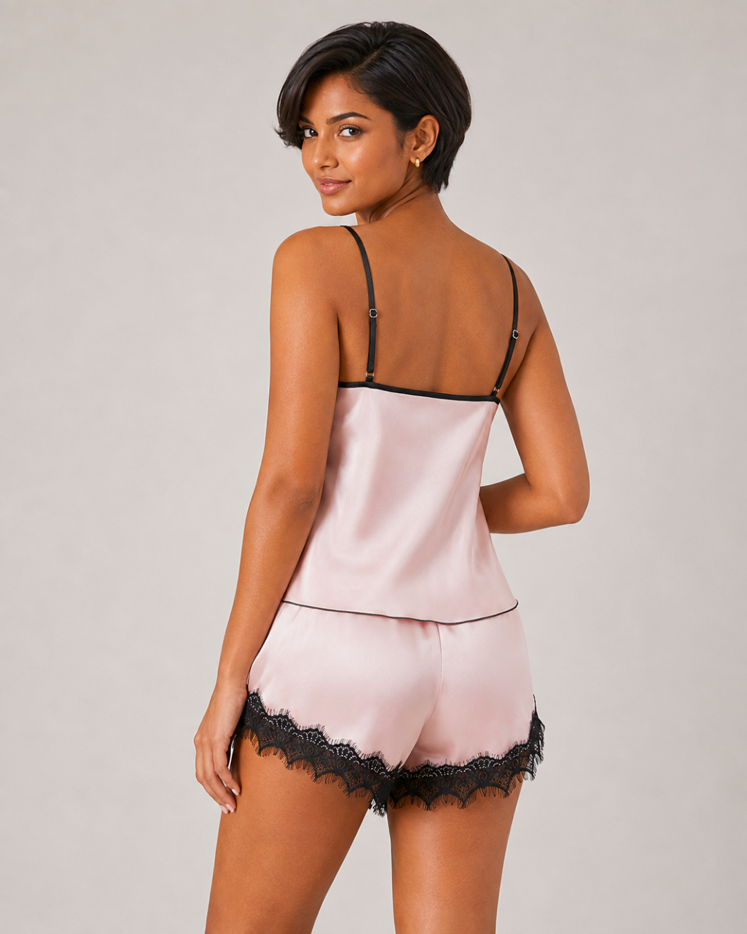 Mila Lace Whisper Satin Cami Pajama Set - Pink