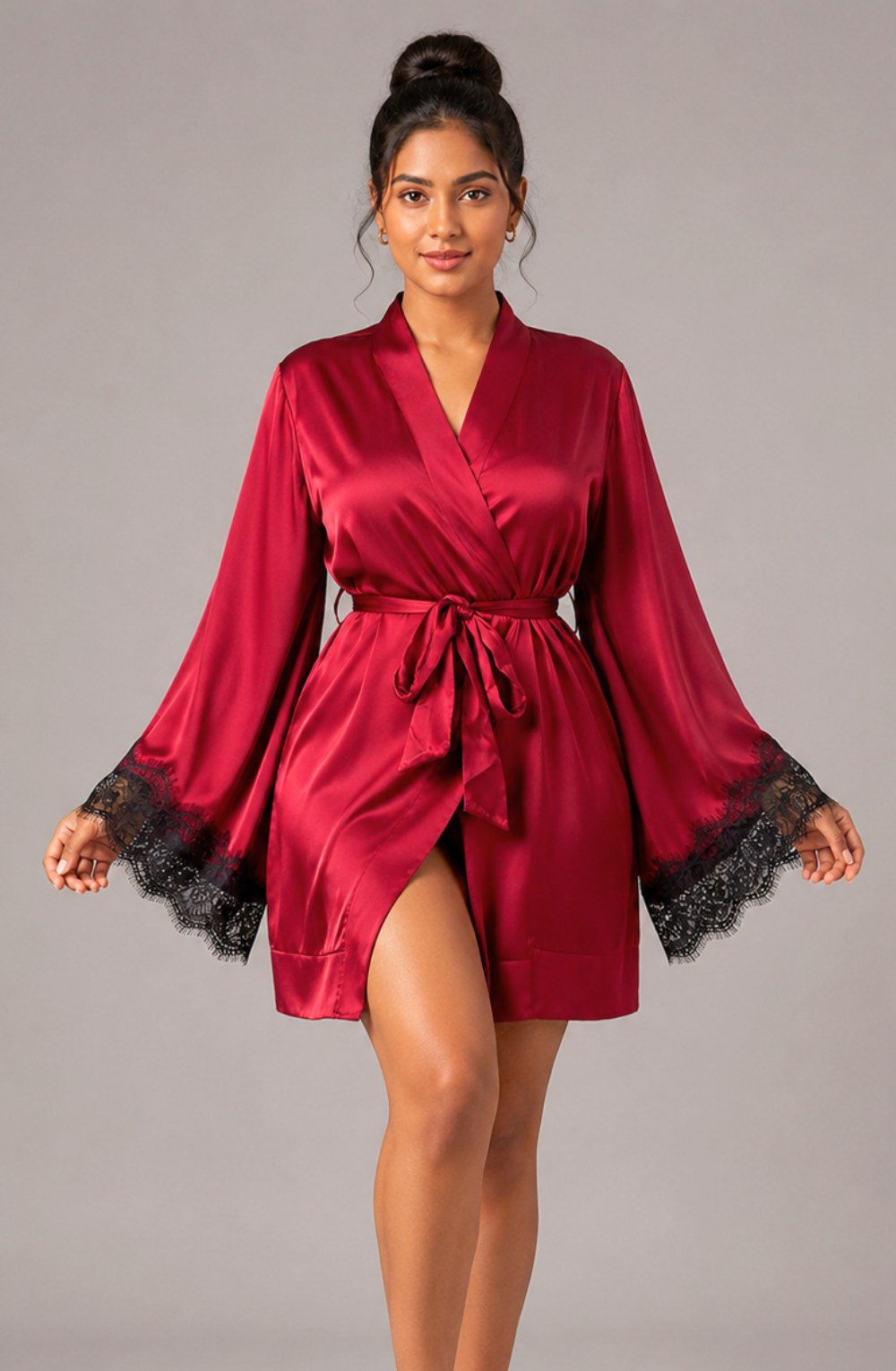 Mina Luxe Satin Robe - Wine Red