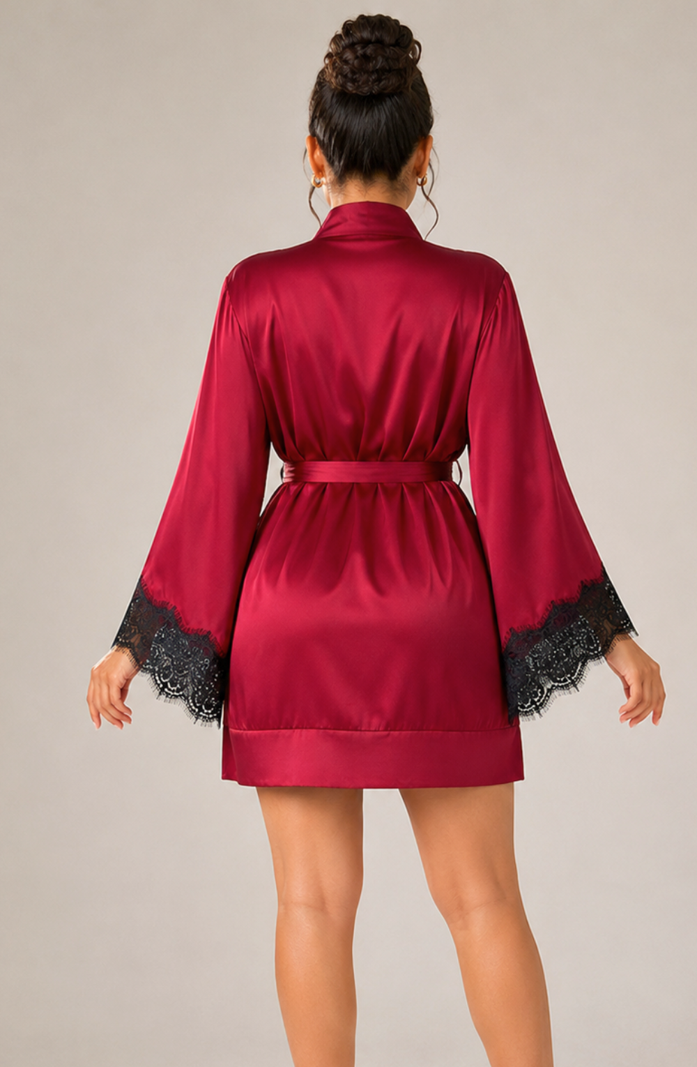 Mina Luxe Satin Robe - Wine Red