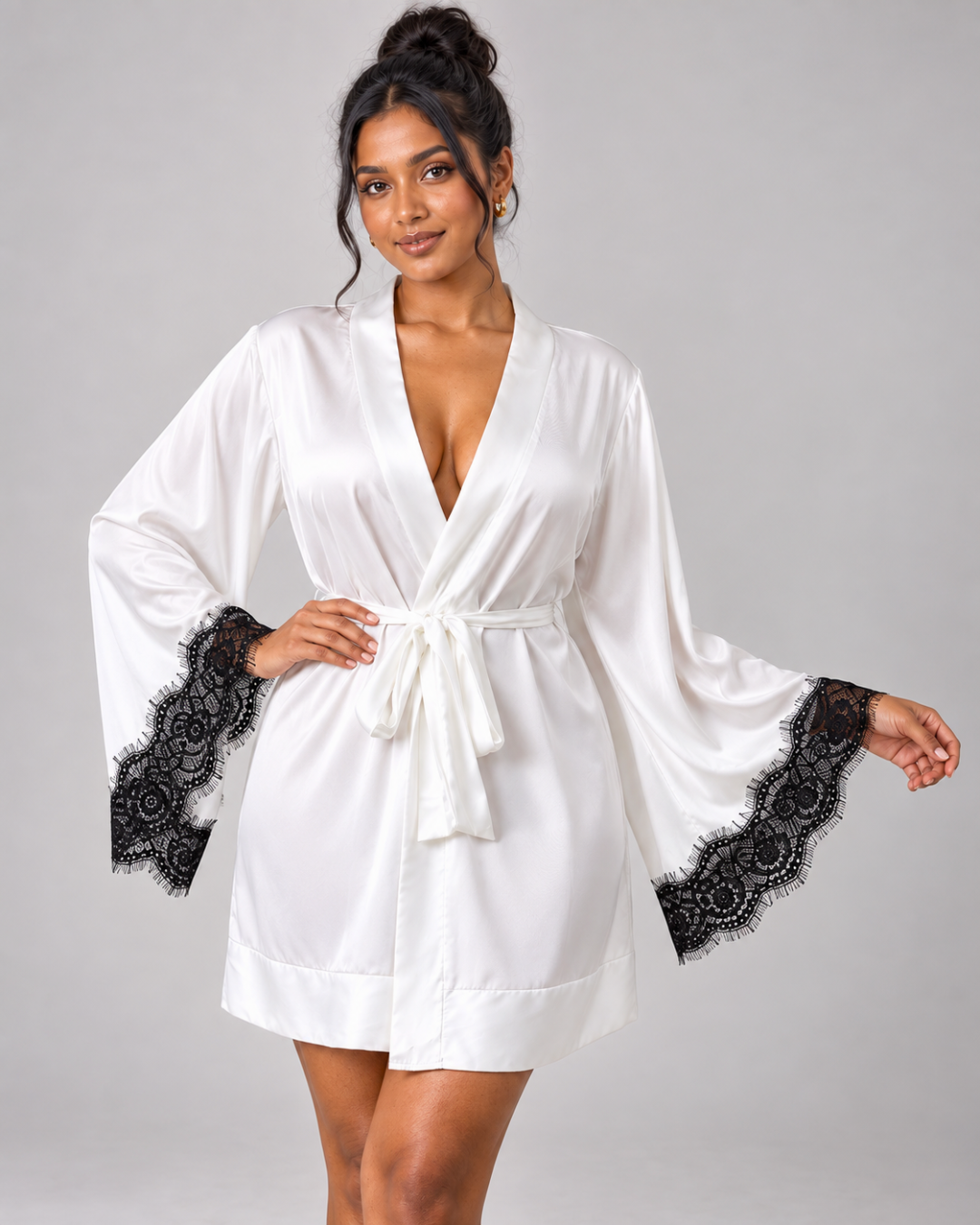 Mina Luxe Satin Robe - White