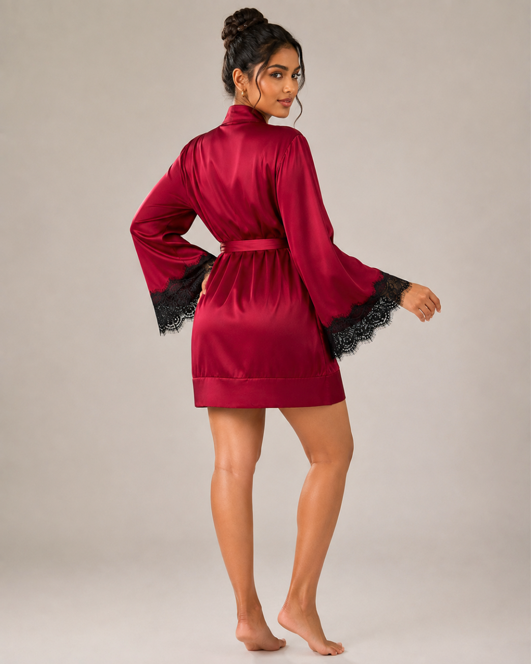 Mina Luxe Satin Robe - Wine Red