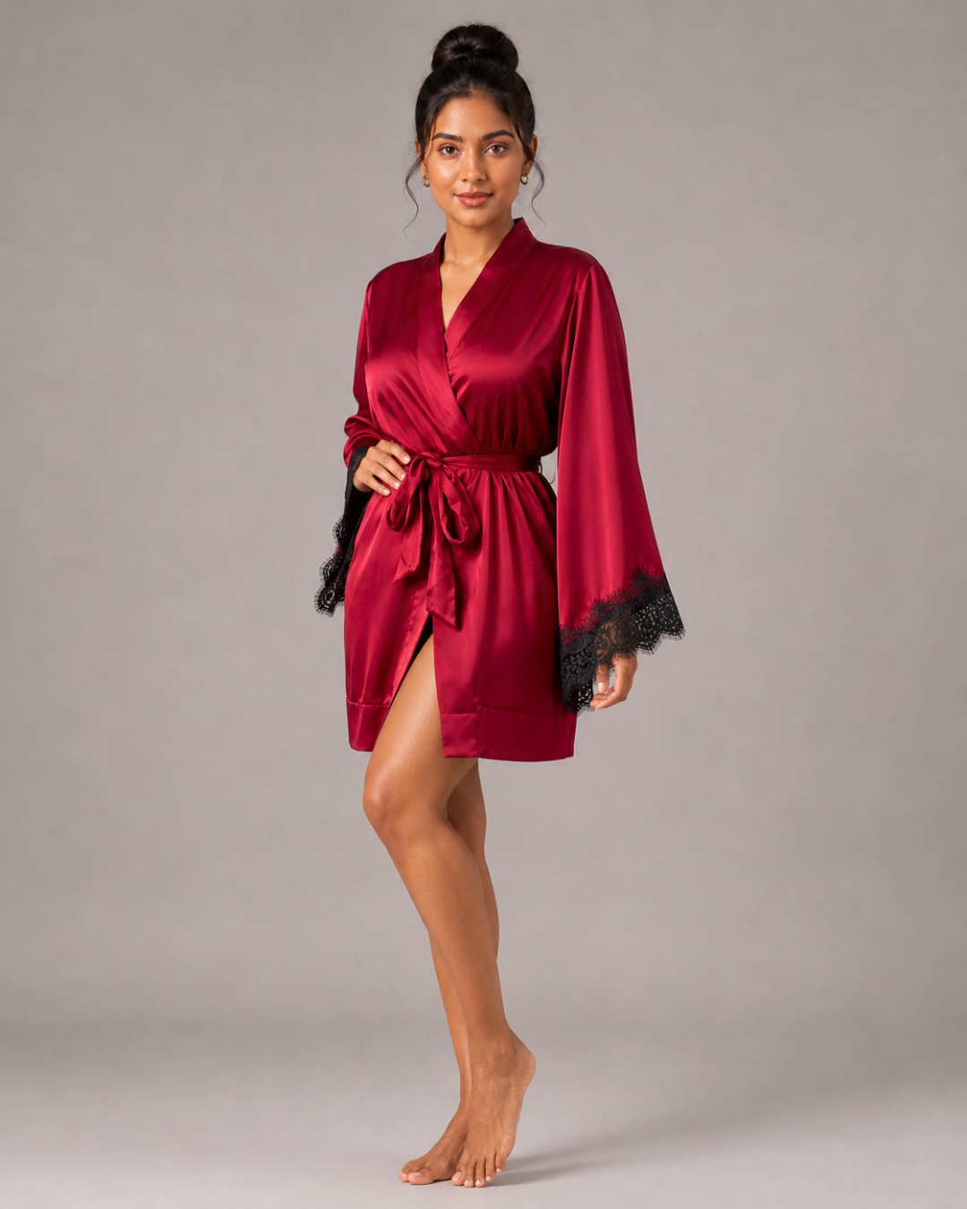 Mina Luxe Satin Robe - Wine Red
