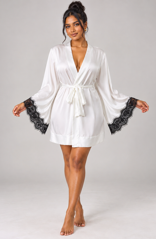 Mina Luxe Satin Robe - White