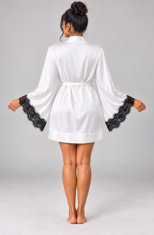 Mina Luxe Satin Robe - White