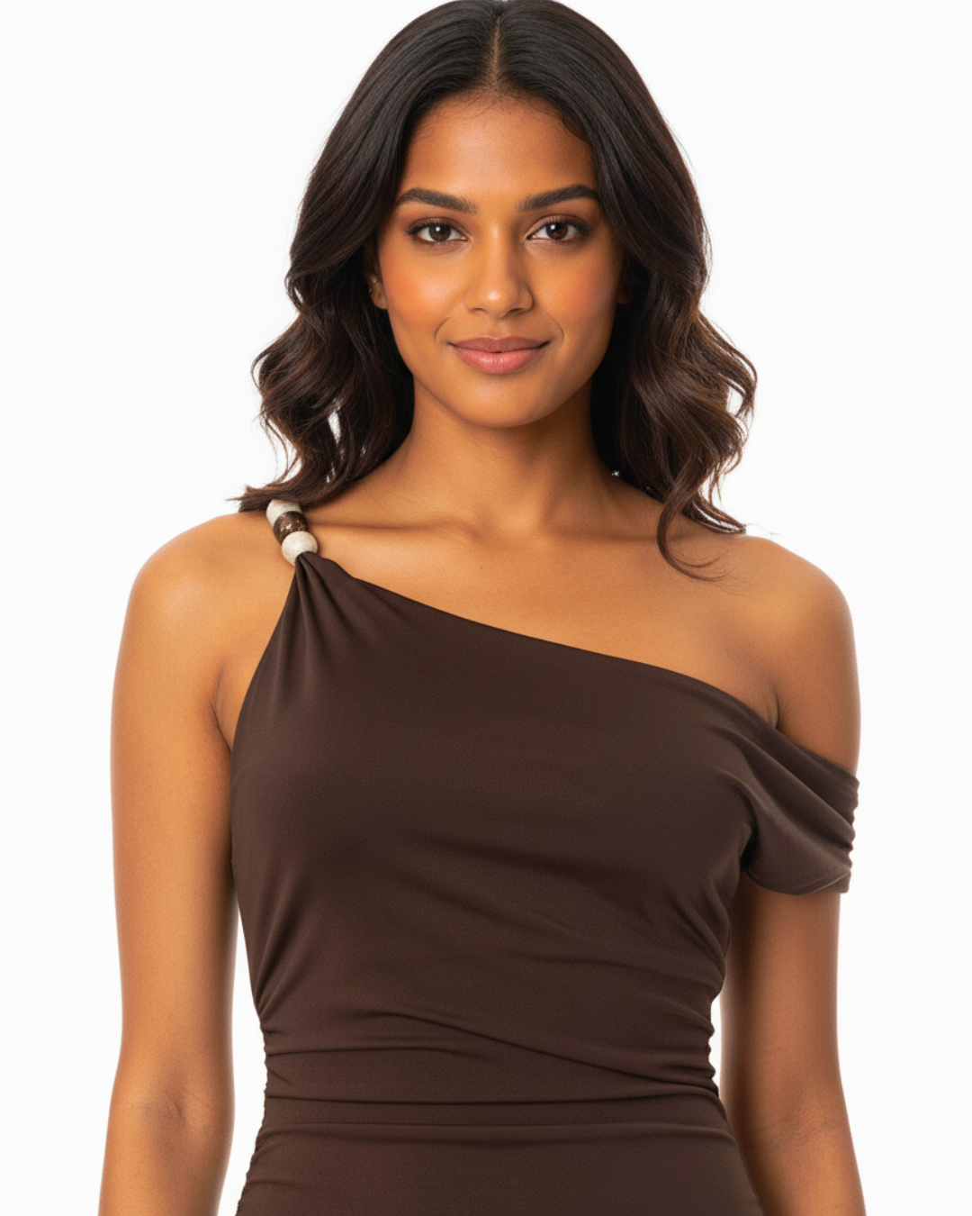 Mocha Muse One-Shoulder Mini Dress