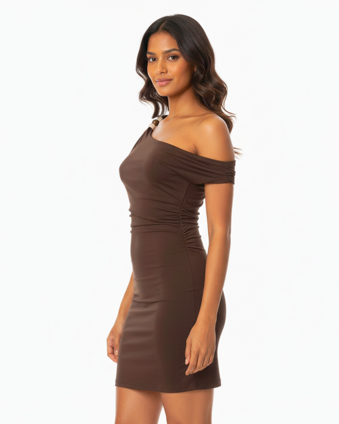 Mocha Muse One-Shoulder Mini Dress