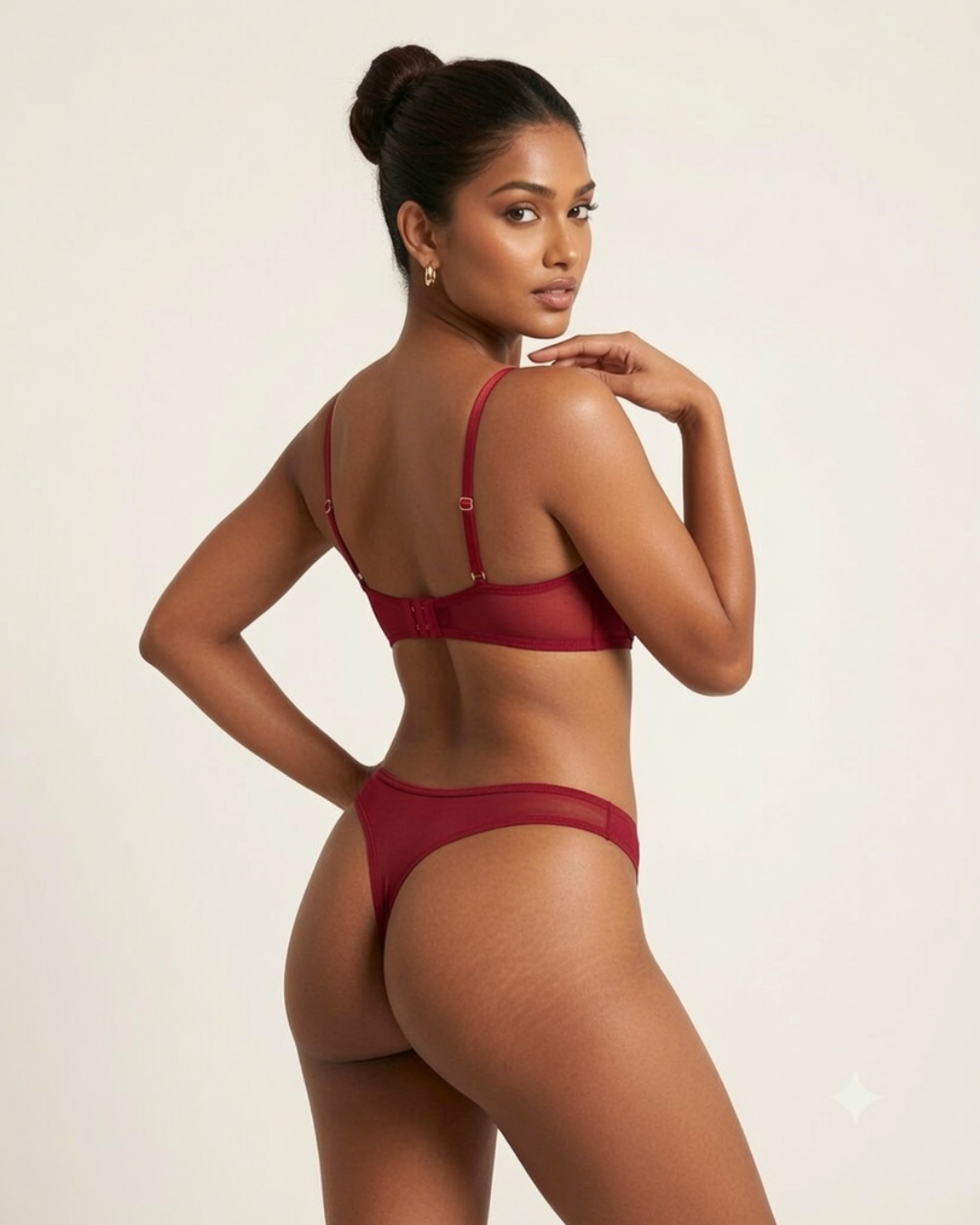 Moonveil Mesh Bra and Panty Set - Wine Red