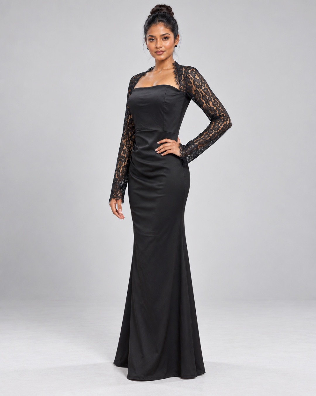 Nayla Lace-Detail Evening Maxi Dress