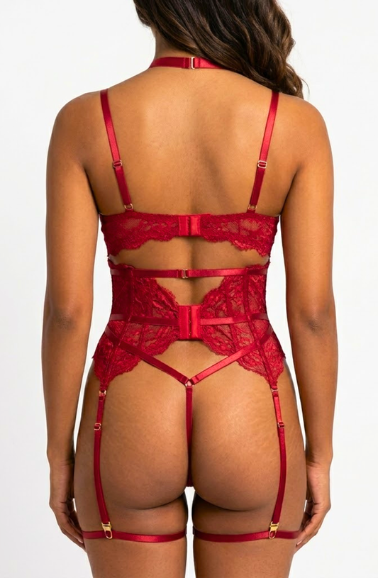Neck Bandage 4-Piece Lace Lingerie Set